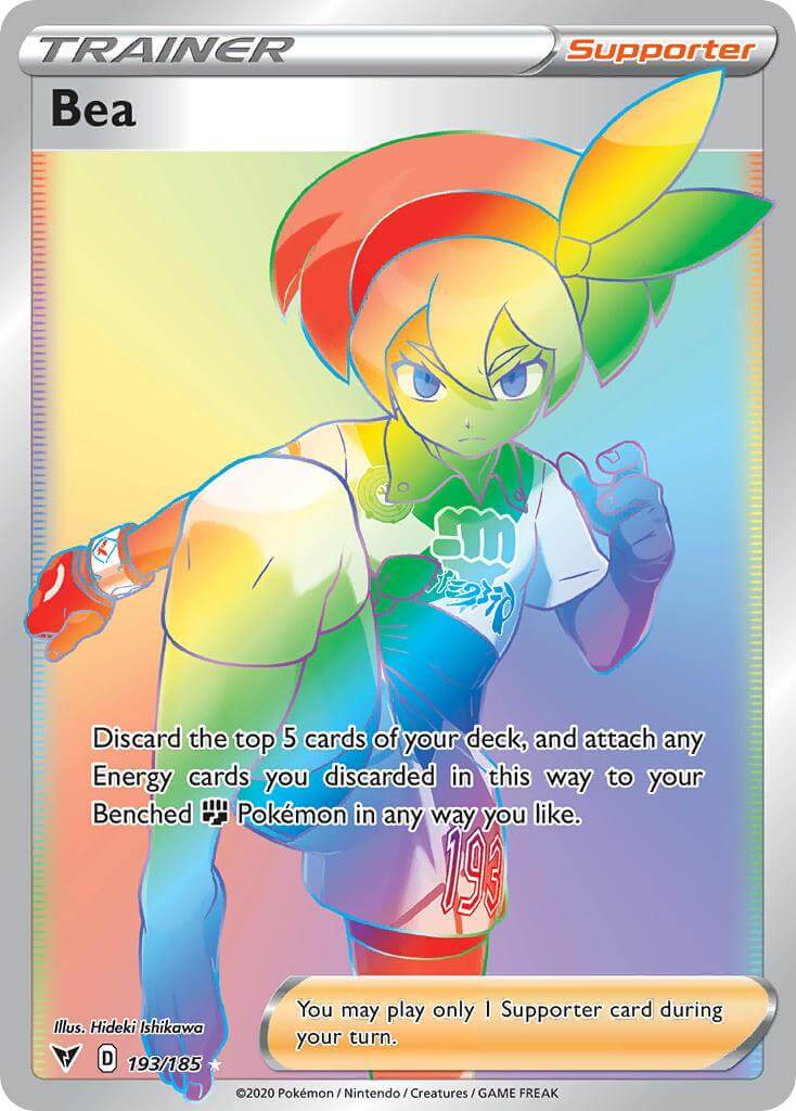 Bea (193/185) [Sword & Shield: Vivid Voltage] Supporter card showcasing character art and instructions.