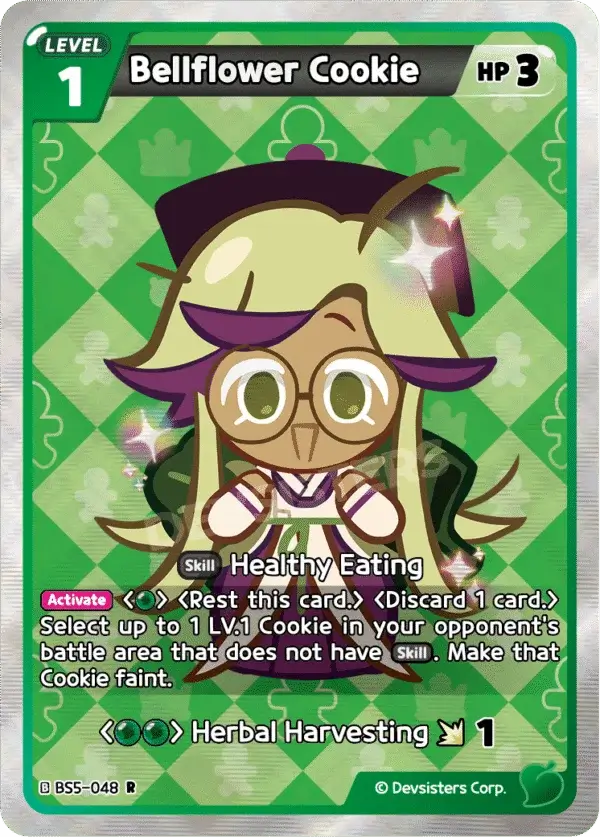 Bellflower Cookie BS5-048 R | Rare Card featuring Healthy Eating skill and cute character design.