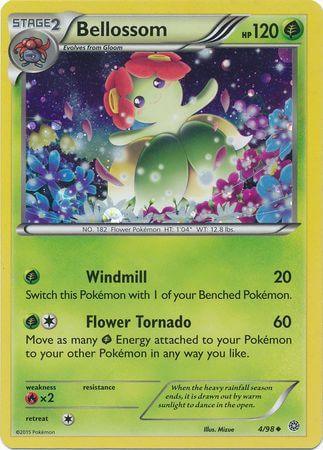 Bellossom (4/98) (Cosmos Holo) [XY: Ancient Origins] card featuring beautiful floral designs and two attacks.