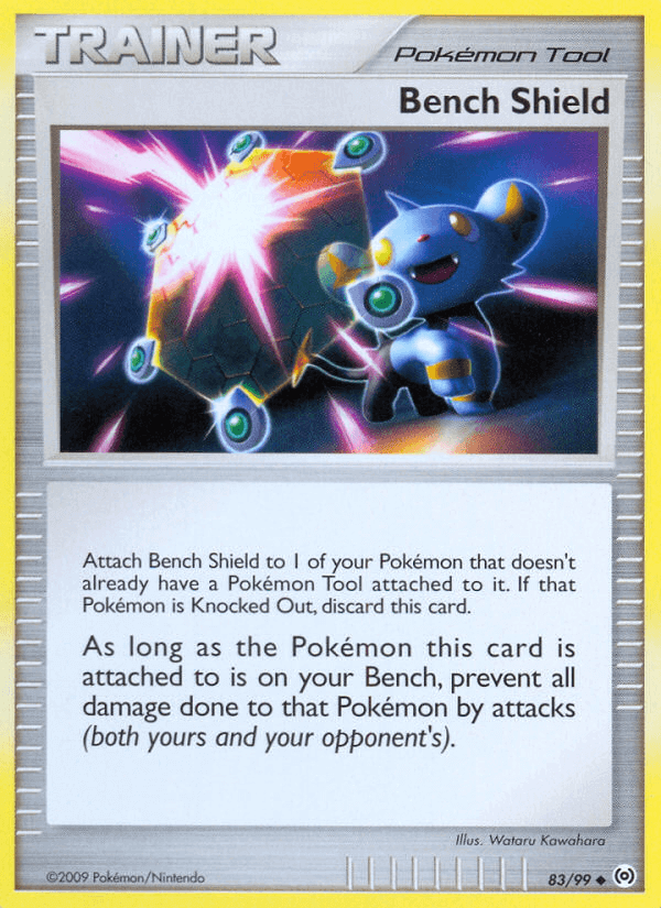 Bench Shield (83/99) [Platinum: Arceus] Pokémon Tool card illustration with dynamic effects.