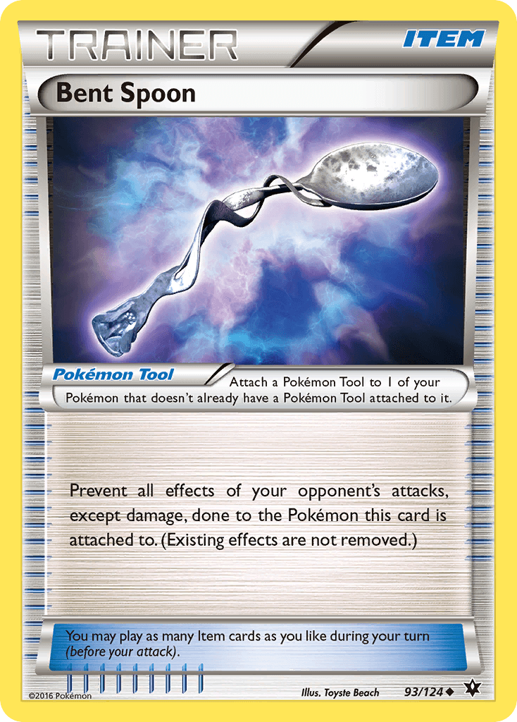 Bent Spoon (93/124) [XY: Fates Collide] Pokémon item card showing a bent spoon with effects on opponent's attacks.