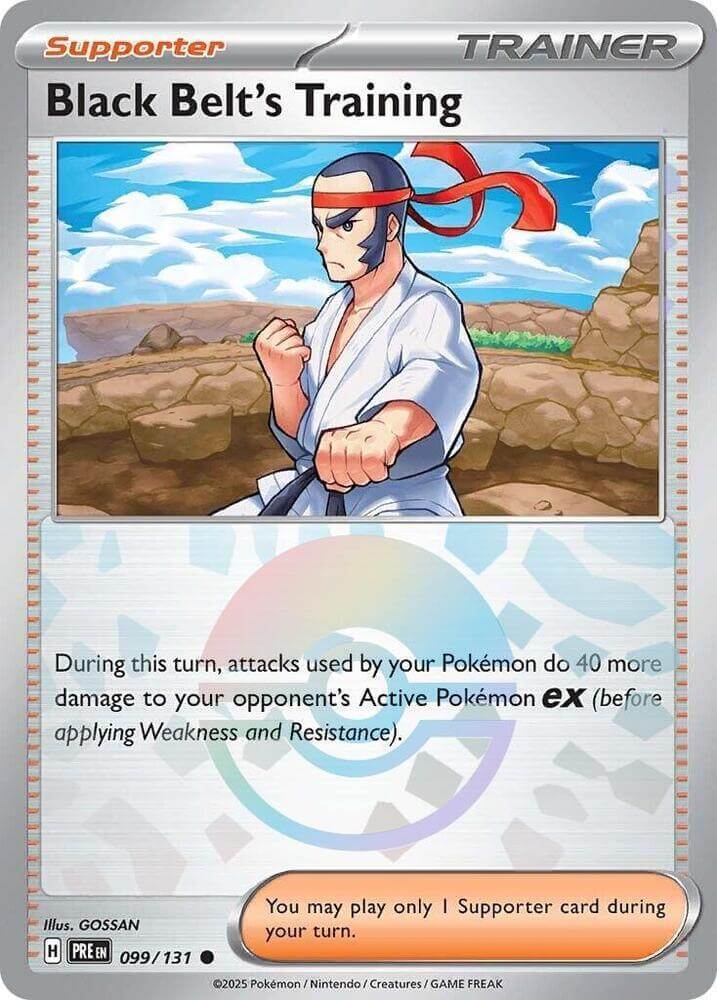 Black Belt's Training (099/131) (Poke Ball Pattern) [Scarlet & Violet: Prismatic Evolutions] card featuring a martial artist.