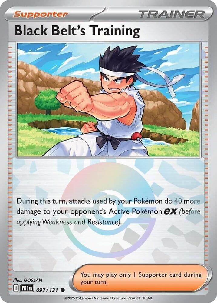Black Belt's Training (097/131) (Poke Ball Pattern) [Scarlet & Violet: Prismatic Evolutions] card image showcasing its abilities.