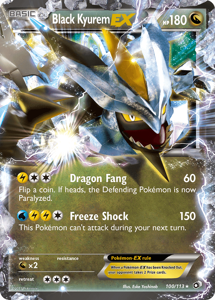 Black Kyurem EX (100/113) [Black & White: Legendary Treasures] card featuring Dragon Fang and Freeze Shock attacks.