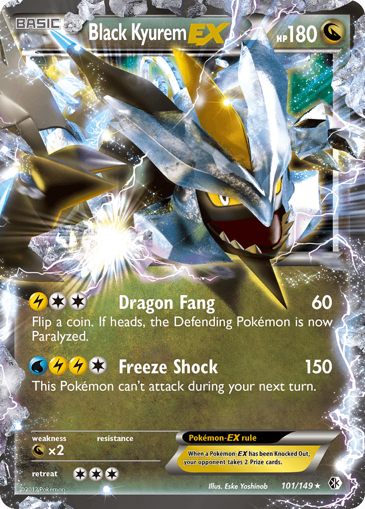 Black Kyurem EX (101/149) [Black & White: Boundaries Crossed] card featuring Dragon Fang and Freeze Shock attack.