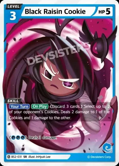 Black Raisin Cookie (BS2-031) – Brave Beginning | Cookie Run TCG Rare Card with vibrant artwork and detailed design.