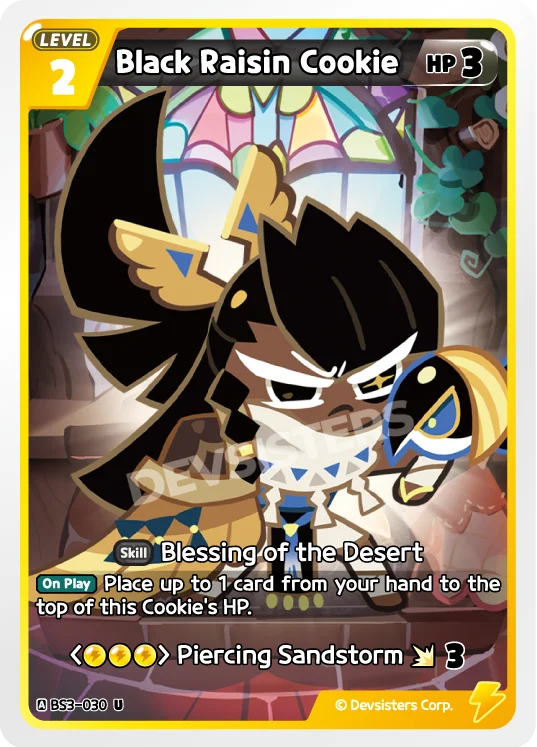Black Raisin Cookie BS3-030 U | Uncommon Card with HP 3 and Blessing of the Desert skill.