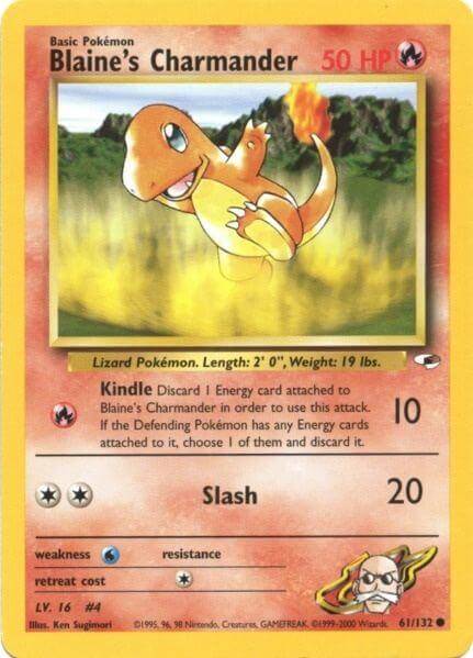 Blaine's Charmander (61/132) [Gym Heroes Unlimited] trading card featuring a Fire-type Charmander in action.