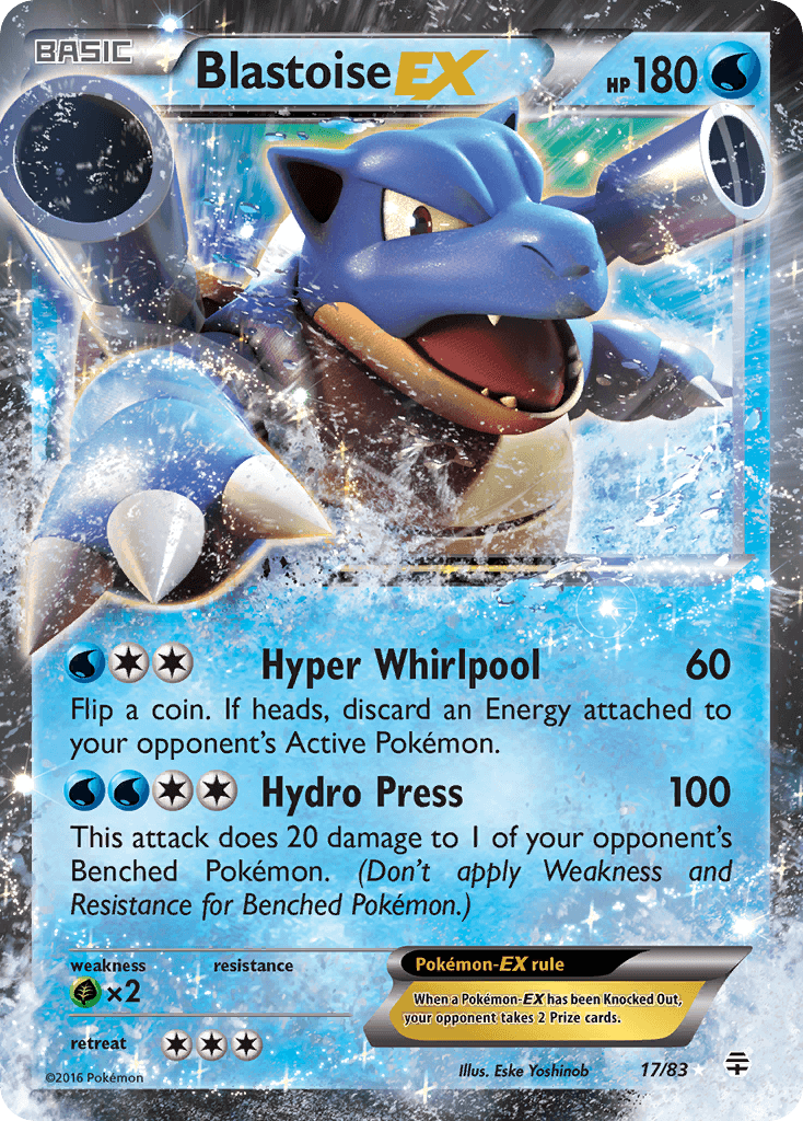 Blastoise EX (17/83) [XY: Generations] trading card showcasing powerful water-type abilities and ultra rare features.