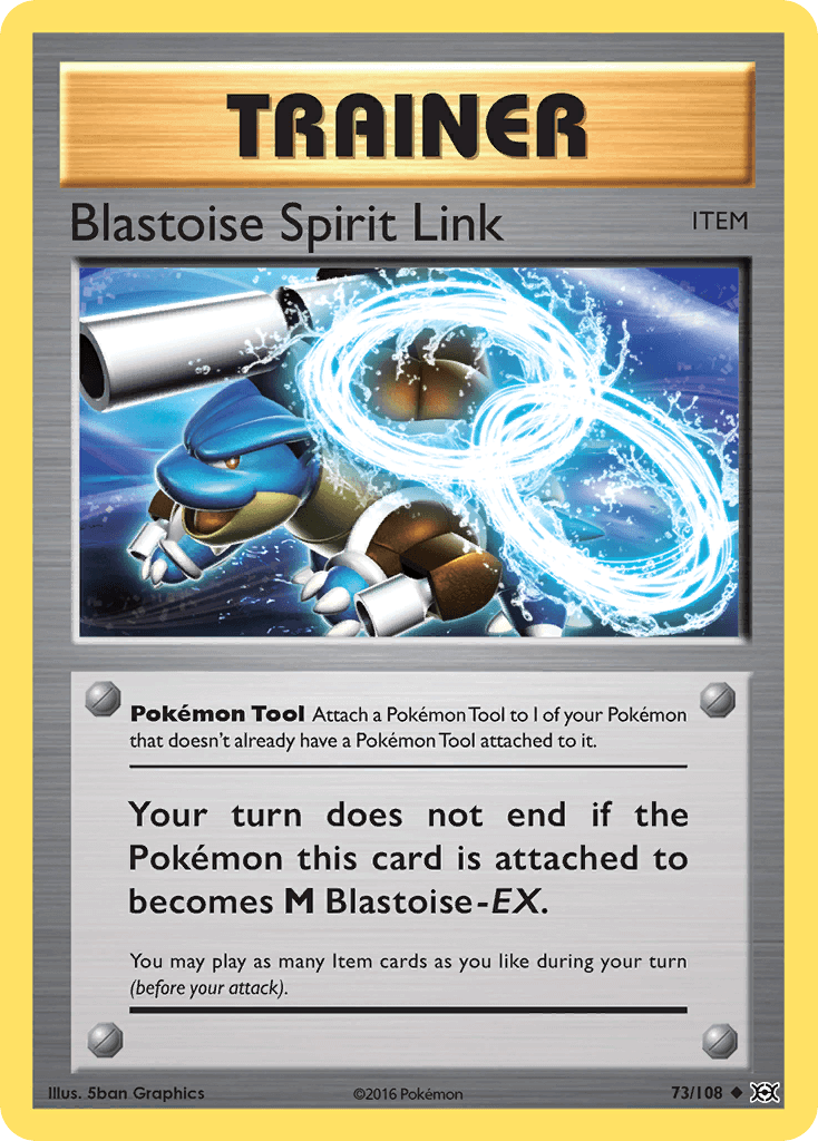 Blastoise Spirit Link (73/108) [XY: Evolutions] Pokémon card featuring a Trainer item with Blastoise graphics.