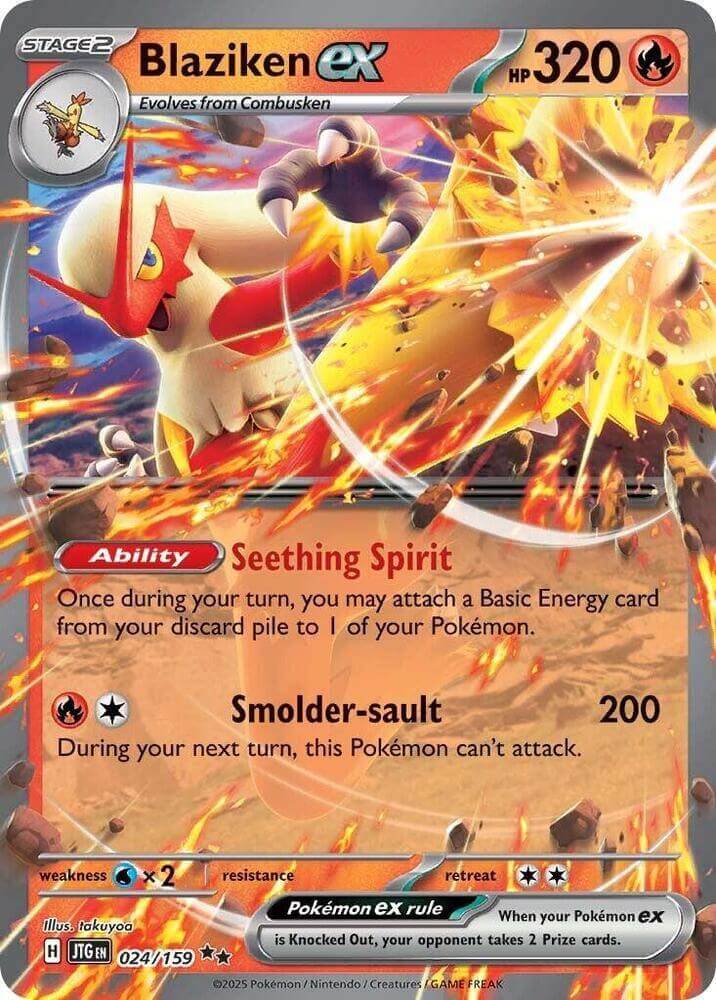 Blaziken ex (024/159) [Scarlet & Violet: Journey Together] trading card featuring Seething Spirit ability.