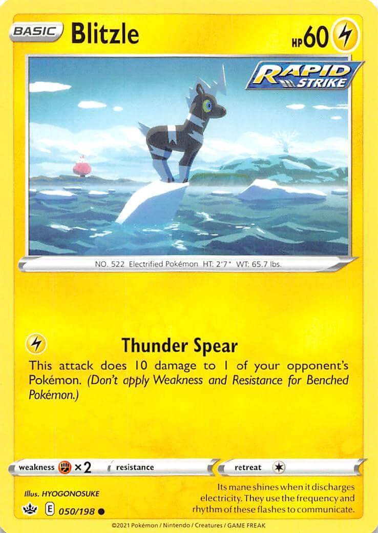 Blitzle (050/198) [Sword & Shield: Chilling Reign] showcasing Electric type and Thunder Spear attack.