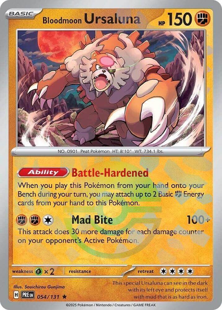 Bloodmoon Ursaluna (054/131) (Poke Ball Pattern) [Scarlet & Violet: Prismatic Evolutions] card with HP 150