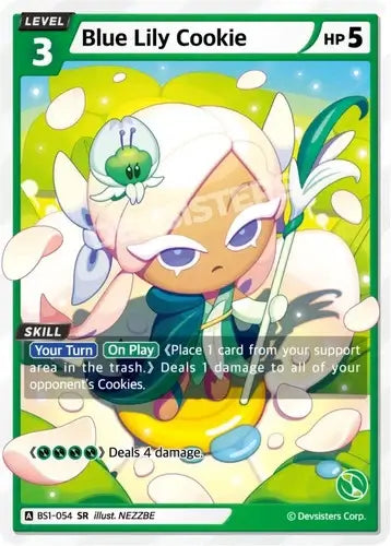 Blue Lily Cookie (BS1-054) SR – Brave Starter | Cookie Run TCG Single Card featuring stunning artwork and gameplay details.