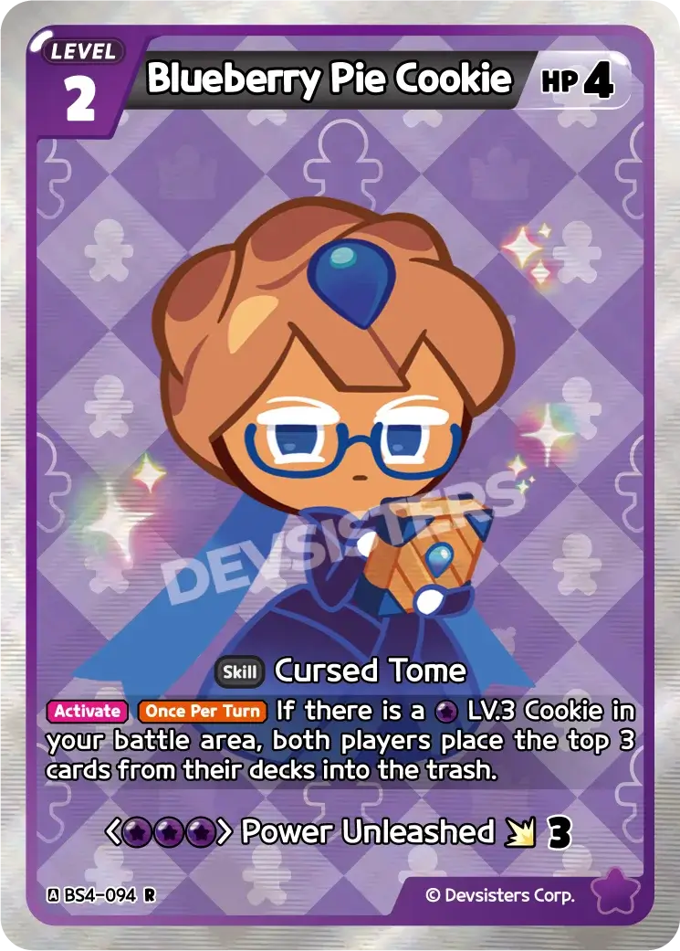 Blueberry Pie Cookie (BS4-094) R – Shining Resonance | Cookie Run TCG Rare Card showcasing Cursed Tome skill.