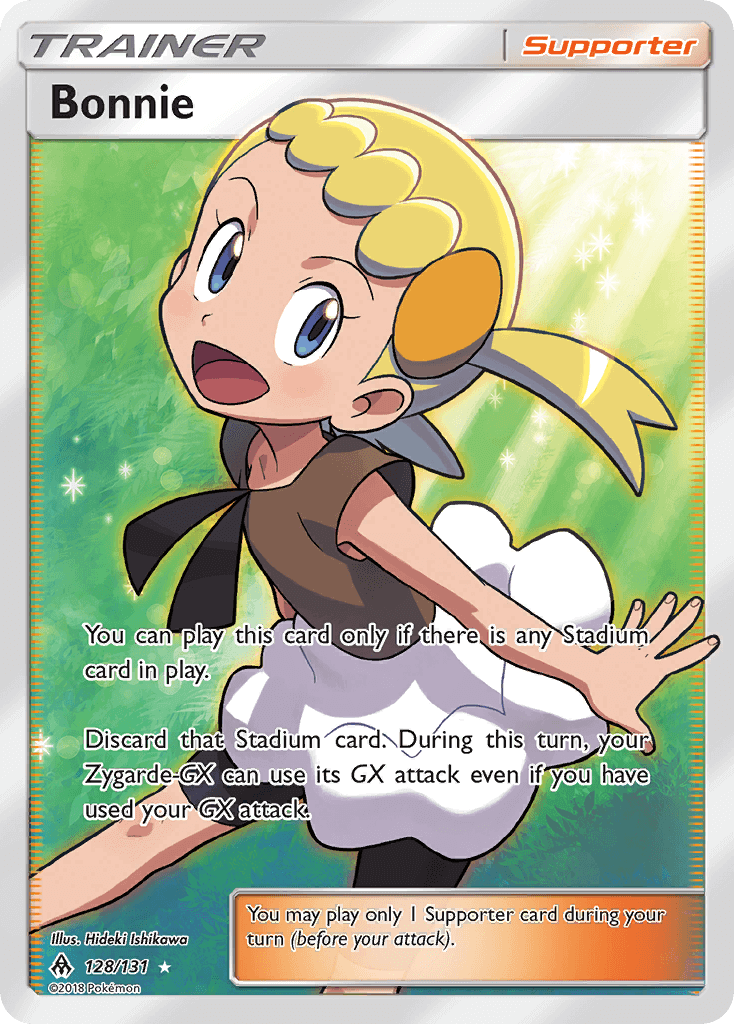 Bonnie (128/131) [Sun & Moon: Forbidden Light] Supporter card with gameplay instructions and ultra rare detail.
