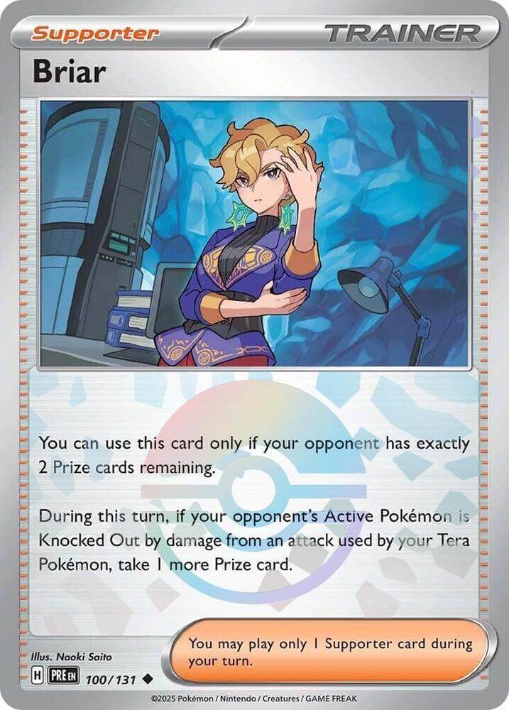 Briar (100/131) (Poke Ball Pattern) [Scarlet & Violet: Prismatic Evolutions] card with trainer details and effects.