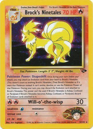 Brock's Ninetales (3/132) [Gym Challenge Unlimited] holo rare fire Pokémon card featuring beautiful artwork.