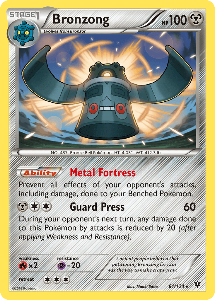 Bronzong (61/124) [XY: Fates Collide] Metal Type Pokémon card featuring abilities and stats.