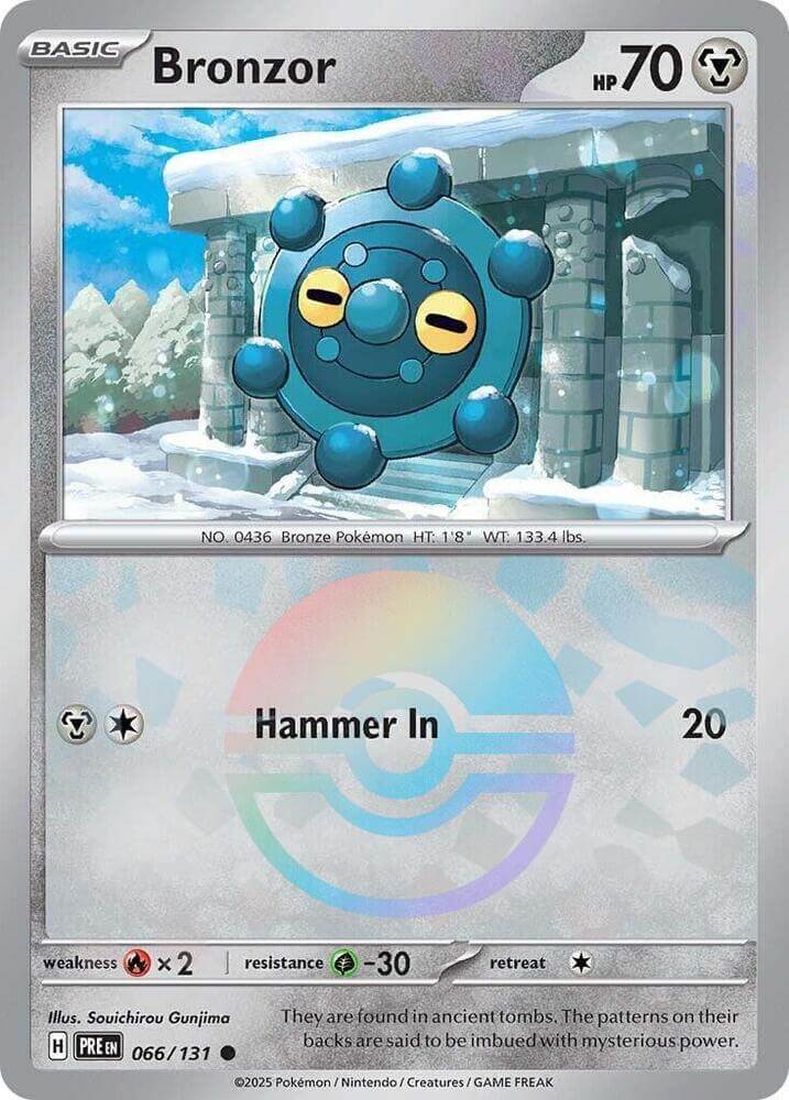 Bronzor (066/131) (Poke Ball Pattern) [Scarlet & Violet: Prismatic Evolutions] trading card with HP and moves.