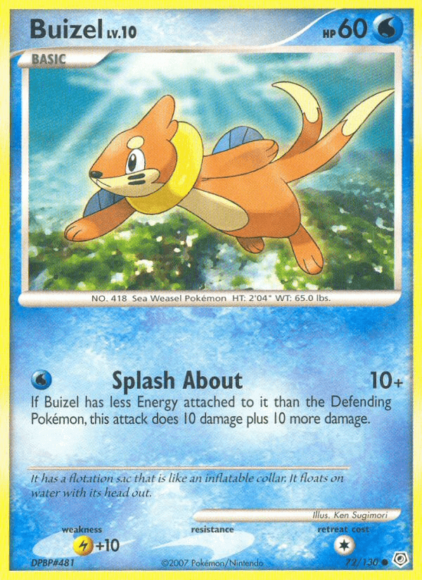 Buizel (72/130) [Diamond & Pearl: Base Set] card image featuring the Sea Weasel Pokémon with water-type abilities.