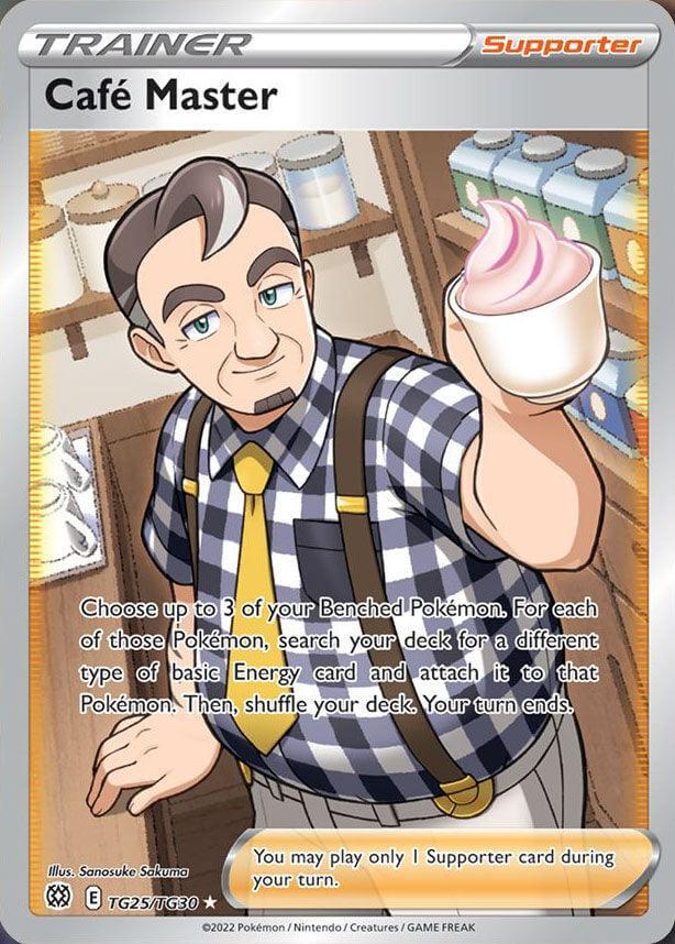 Café Master (TG25/TG30) [Sword & Shield: Brilliant Stars] card illustration featuring a trainer with a dessert.