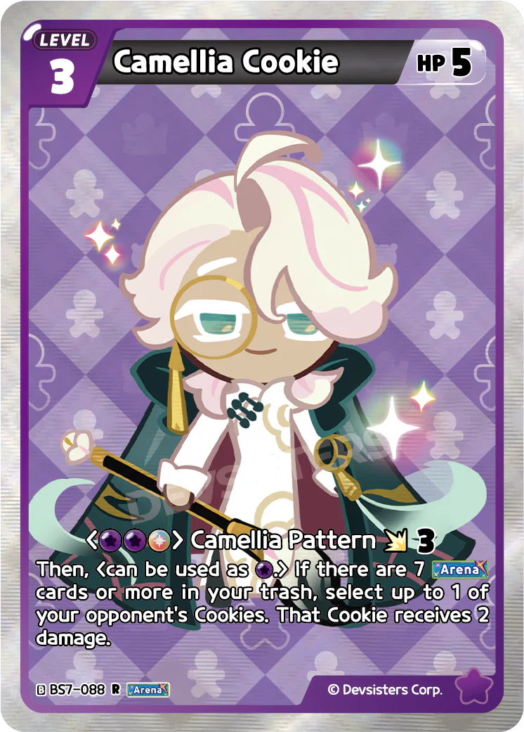 Camellia Cookie BS7-088 R | Rare Card featuring a whimsical character design and unique gameplay mechanics.