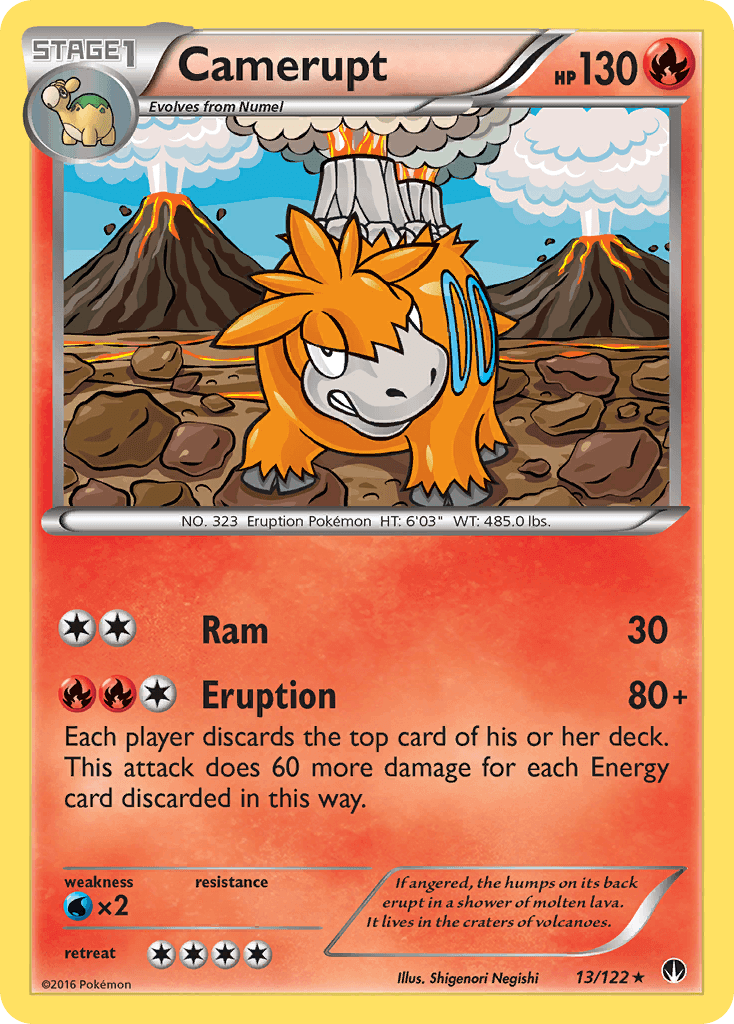 Camerupt (13/122) [XY: BREAKpoint] rare Fire-type Pokémon card featuring explosive artwork.