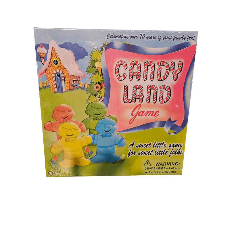 Candy Land Board Game 65th Anniversary Edition box featuring colorful gingerbread characters and whimsical design.