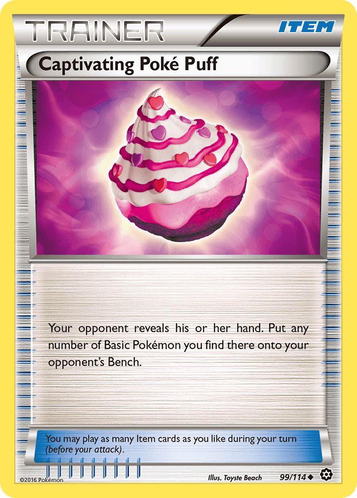 Captivating Poke Puff (99/114) [XY: Steam Siege] Pokémon item card featuring colorful dessert design.