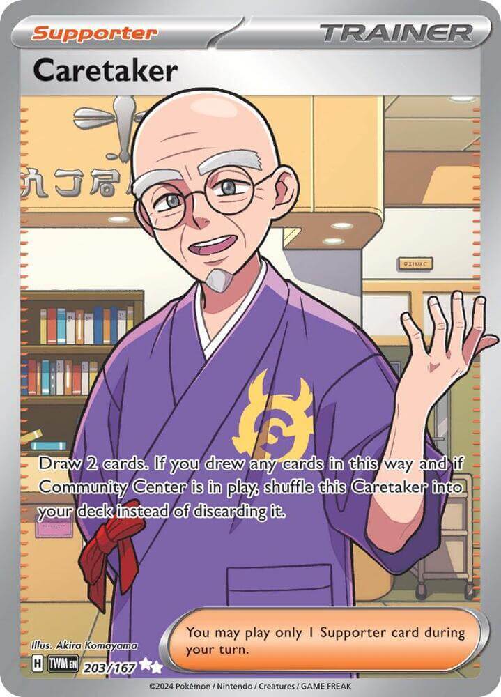 Caretaker (203/167) [Scarlet & Violet: Twilight Masquerade] Ultra Rare Supporter card featuring a character in a library.