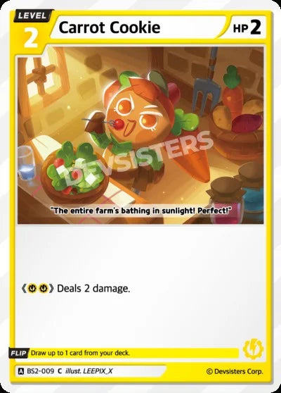 Carrot Cookie BS2-009 C | Common Card featuring a cheerful cookie character in a sunny kitchen setting.