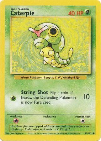 Caterpie (45/102) [Base Set Unlimited] Grass type Pokémon card featuring String Shot move.