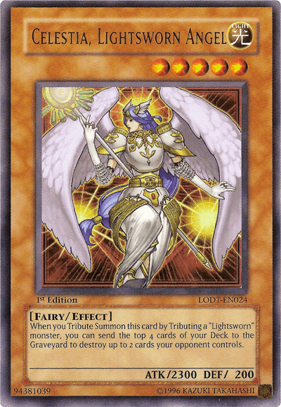 Celestia, Lightsworn Angel [LODT-EN024] Ultra Rare card featuring a powerful effect monster design.
