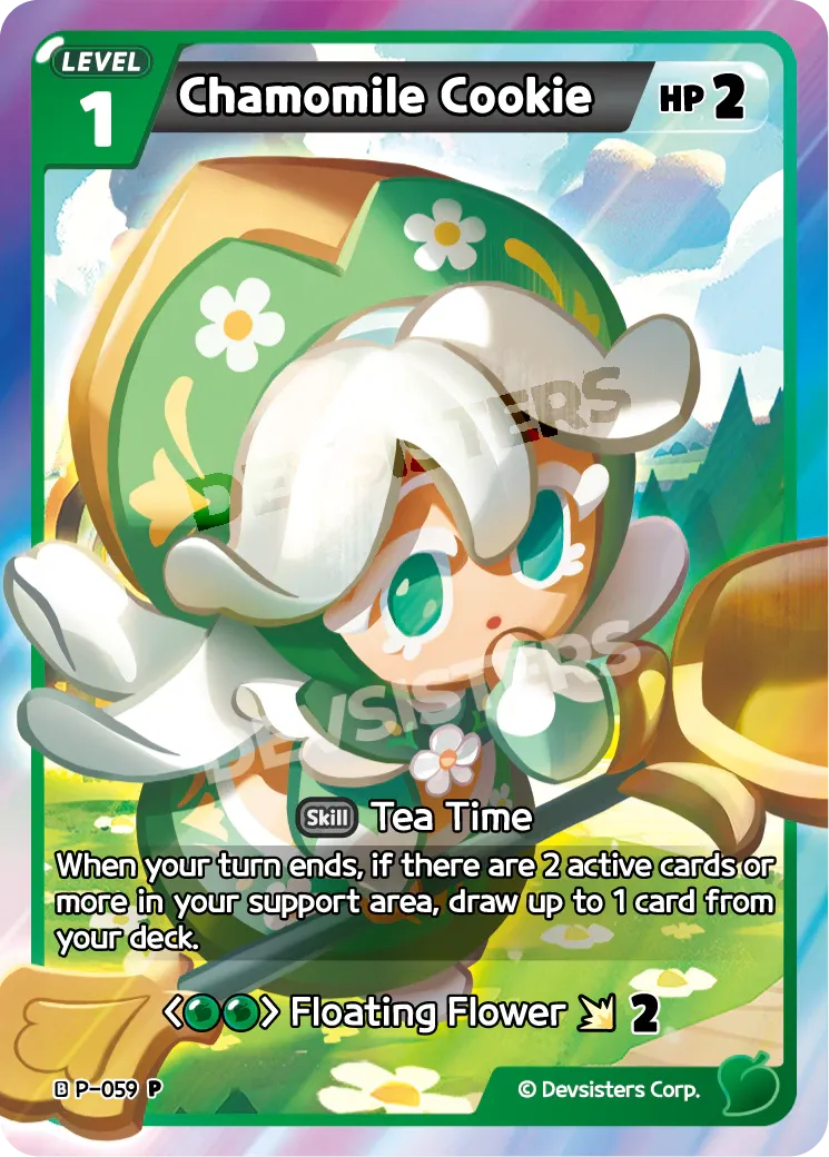 Chamomile Cookie P-059 | Promo Card featuring the character with skill Tea Time and ability Floating Flower.