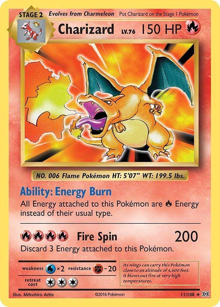 Charizard (11/108) [XY: Evolutions] holo rare card featuring Energy Burn and Fire Spin abilities.