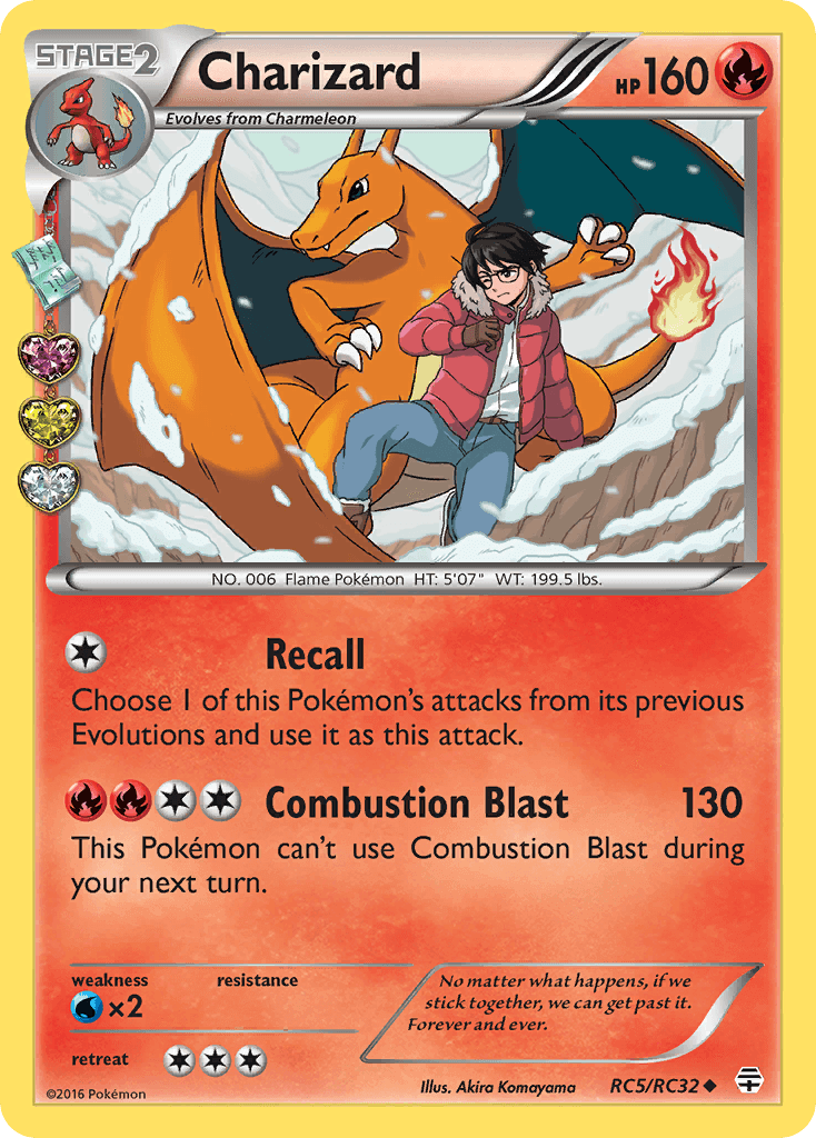 Charizard (RC5/RC32) [XY: Generations] card featuring attacks and stats, Fire type Pokémon with unique abilities.