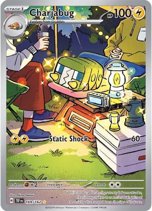 Charjabug (169/162) [Scarlet & Violet: Temporal Forces] card featuring Static Shock attack and illustration.