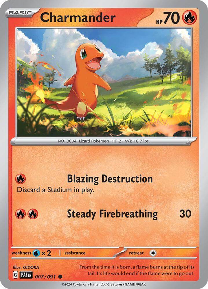 Charmander (007/091) [Scarlet & Violet: Paldean Fates] Pokémon card featuring Fire type and common rarity.