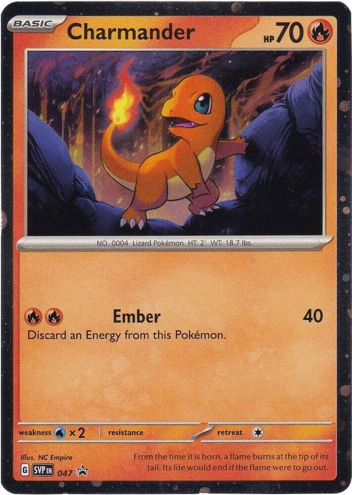 Charmander (047) (Cosmos Holo) [Scarlet & Violet: Black Star Promos] card featuring a fiery image of Charmander.
