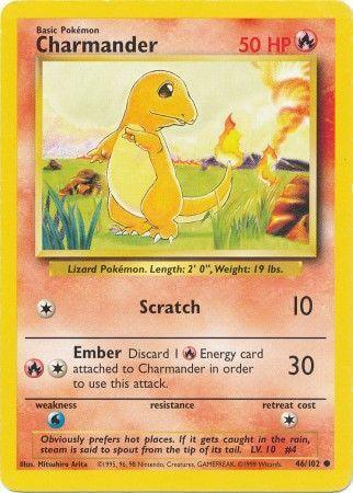 Charmander (46/102) [Base Set Unlimited] collectible card featuring Fire type Pokémon with 50 HP, illustrated by Mitsuhiro Arita.