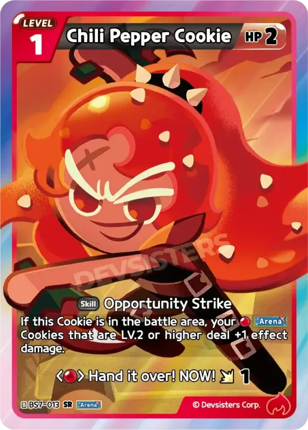 Chili Pepper Cookie BS7-013 SR | Super Rare Card displaying HP 2 and Opportunity Strike skill in CookieRun: Braverse TCG.