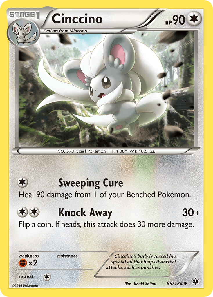 Cinccino (89/124) [XY: Fates Collide] card featuring Sweeping Cure and Knock Away abilities.