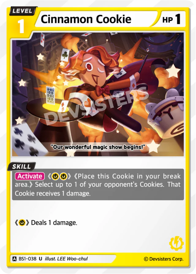 Cinnamon Cookie BS1-038 U | Uncommon Card featuring vibrant artwork and gameplay instructions.