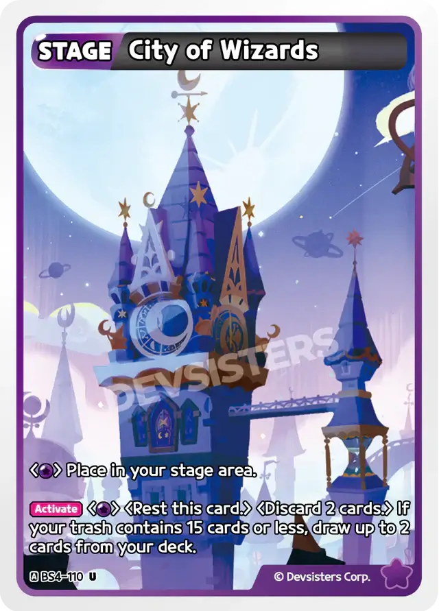 City of Wizards BS4-110 U | Uncommon Card featuring a whimsical wizard tower in a magical setting.