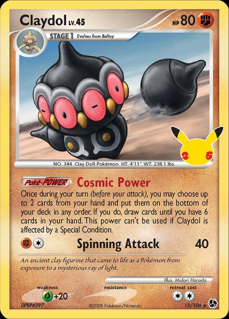 Claydol (15/106) [Celebrations: 25th Anniversary - Classic Collection] featuring Cosmic Power and Spinning Attack.