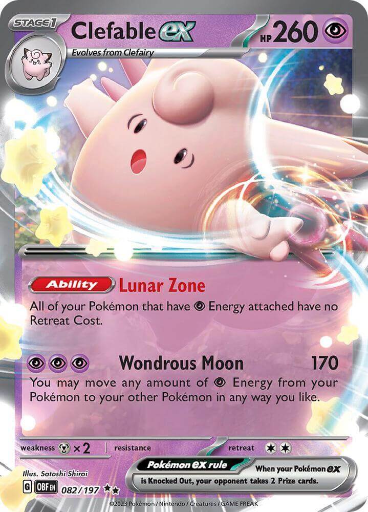 Clefable ex (082/197) [Scarlet & Violet: Obsidian Flames] card featuring ability and stats.