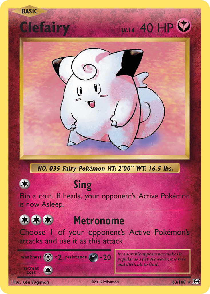 Clefairy (63/108) [XY: Evolutions] Holo Rare card featuring Fairy-type with special abilities Sing and Metronome.