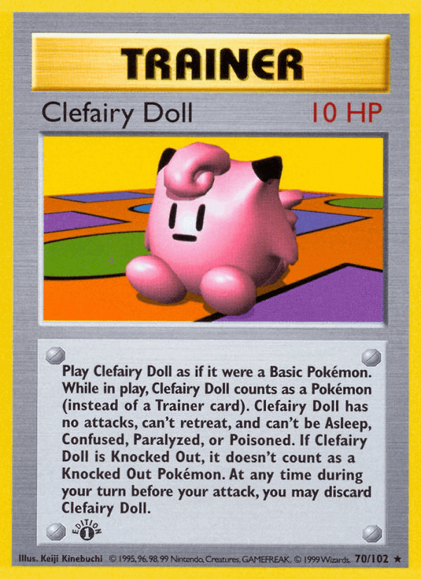 Clefairy Doll (70/102) (Shadowless) [Base Set 1st Edition] Trainer card featuring Clefairy.