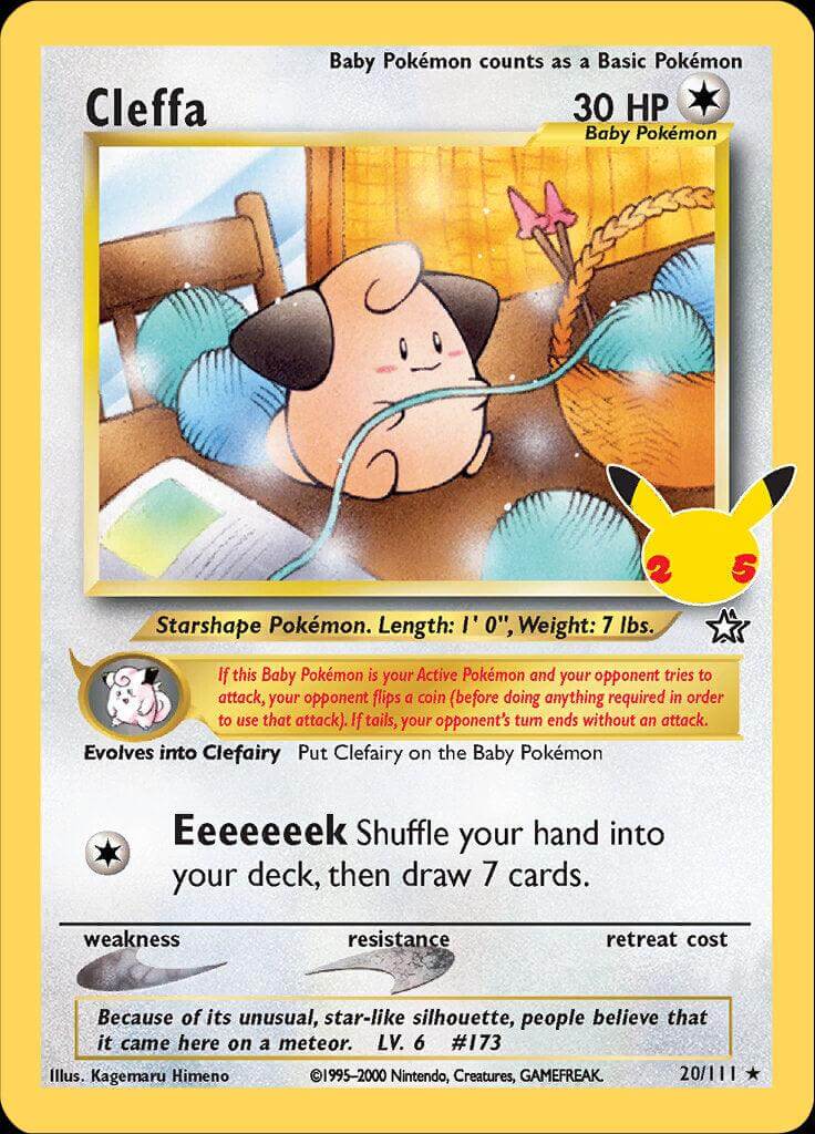 Cleffa (20/111) [Celebrations: 25th Anniversary - Classic Collection] featuring Baby Pokémon artwork and card details.
